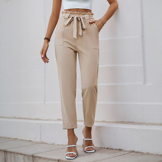Damen Leichte Paperbag-Hose mit Gummibund, Bindegürtel und aufgesetzten Taschen Shop Nory