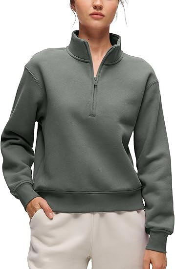 Damen Oversize-Sweatshirt mit halbem Reißverschluss, Stehkragen und Rippbündchen Shop Nory