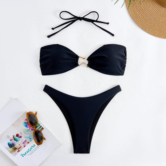 Damen Bandeau Bikini mit elegantem Gold-Detail Shopnory