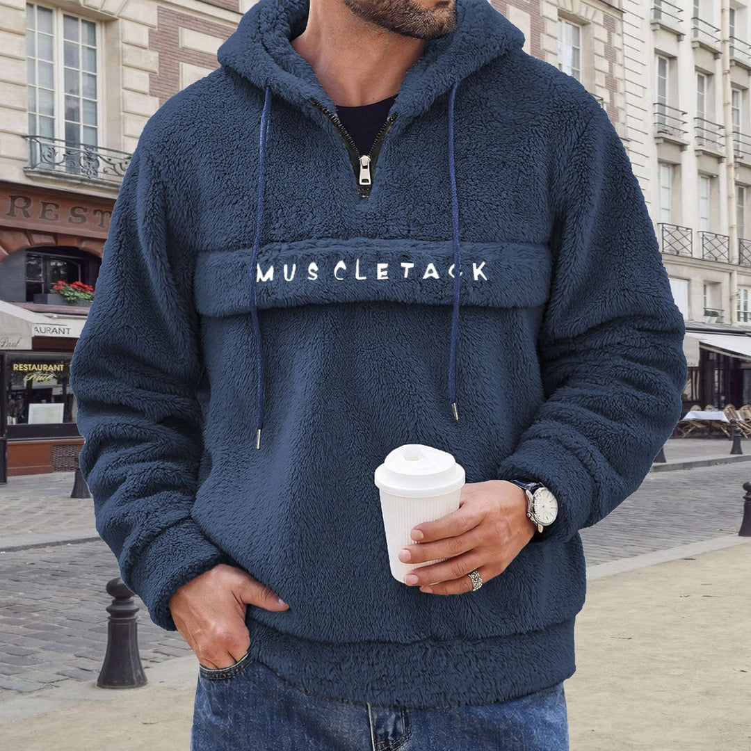 Herren Teddy-Fleece Kapuzenpullover mit halbem Reißverschluss, Kängurutasche und weichem Innenfutter Shop Nory