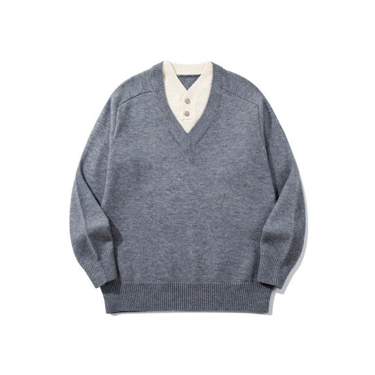Herren V‑Ausschnitt-Pullover mit integriertem Henley-Kragen Shop Nory