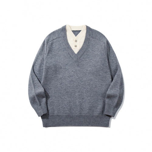 Herren V‑Ausschnitt-Pullover mit integriertem Henley-Kragen Shop Nory