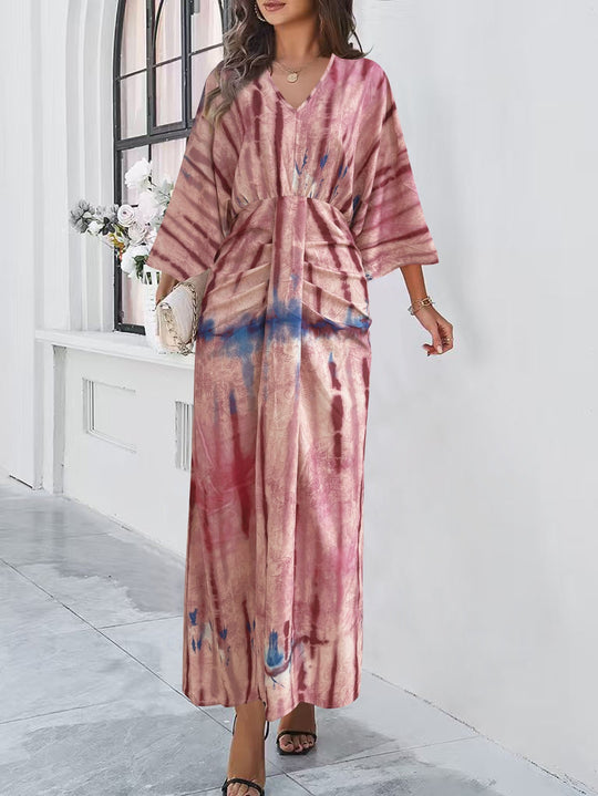 Damen Fließendes Maxikleid mit V‑Ausschnitt, Wickeloptik und dekorativem Taillenband Shop Nory