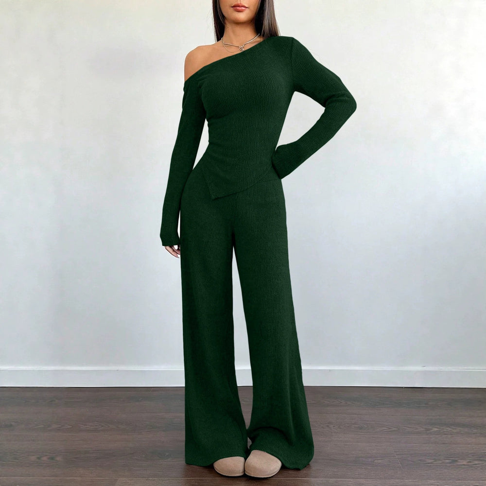 Damen Asymmetrisches Strick-Lounge-Set mit One-Shoulder-Oberteil und weitem Bein Shop Nory