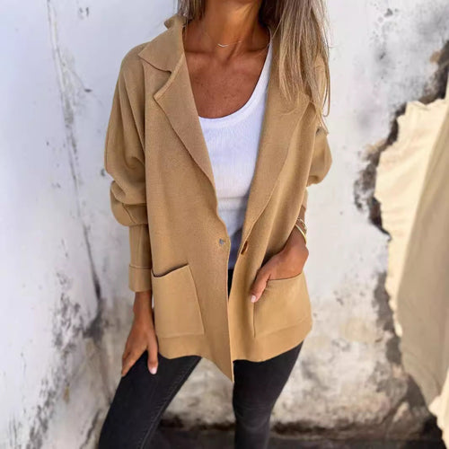Damen Lässiger Oversize-Blazer mit praktischen Taschen und Knopfverschluss