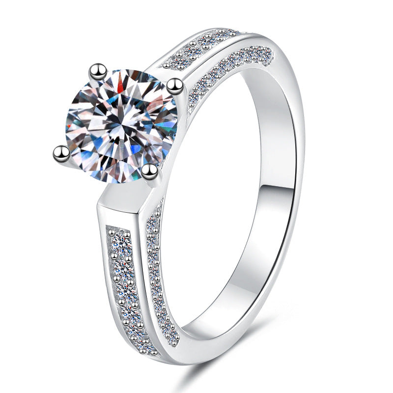 Damen Glänzender Zirkonia-Solitär Ring mit eleganter Pavé-Verzierung Shop Nory
