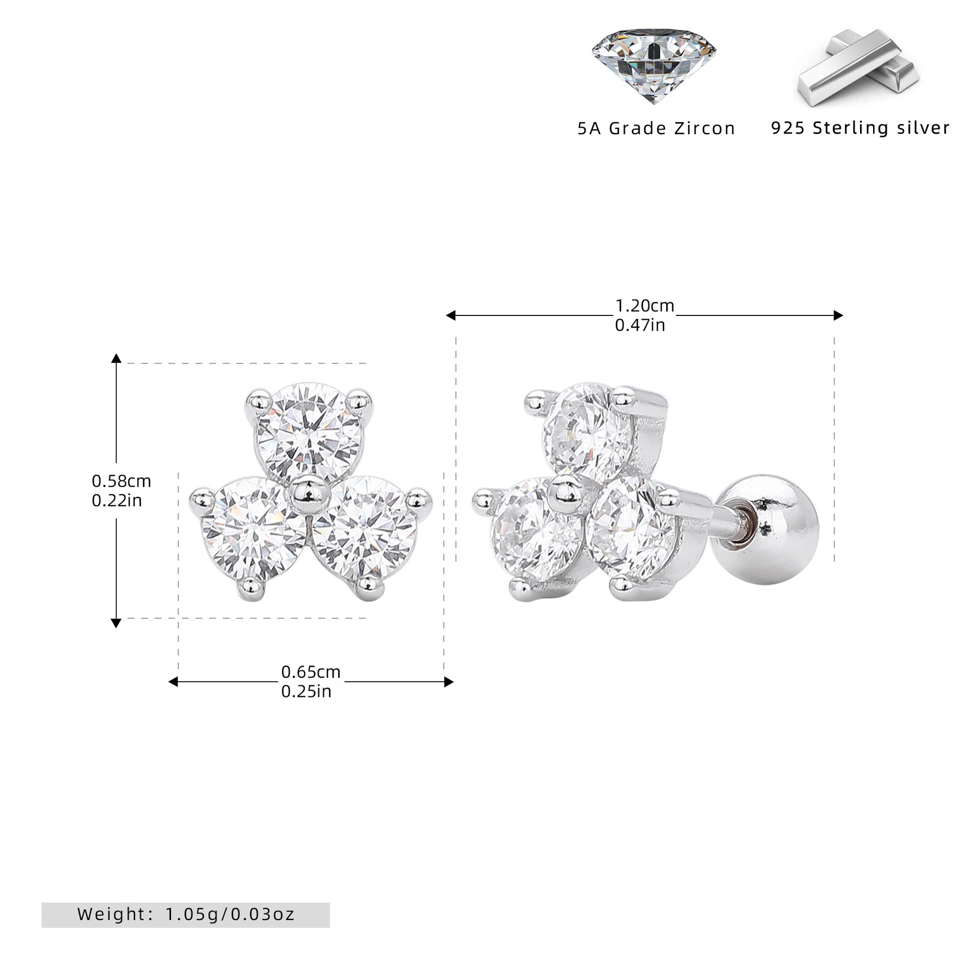 Damen Ohrstecker mit luxuriösen 5A Zirkonsteinen in hochwertigem 925 Sterling Silber Shop Nory
