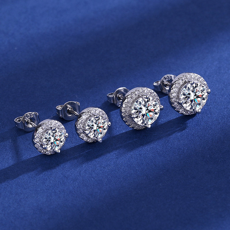Zirkonia-Ohrstecker Halo-Design Aus Sterling Silber