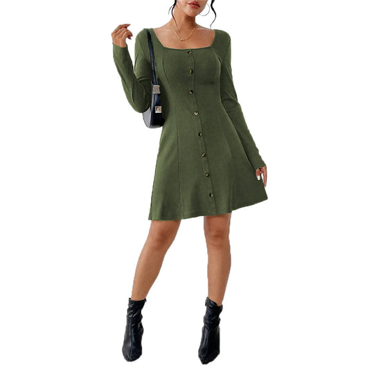 Damen ausgestelltes Strick‑Korsagenkleid mit durchgehender Knopfleiste, Square‑Neck und figurformenden Teilungsnähten Shop Nory