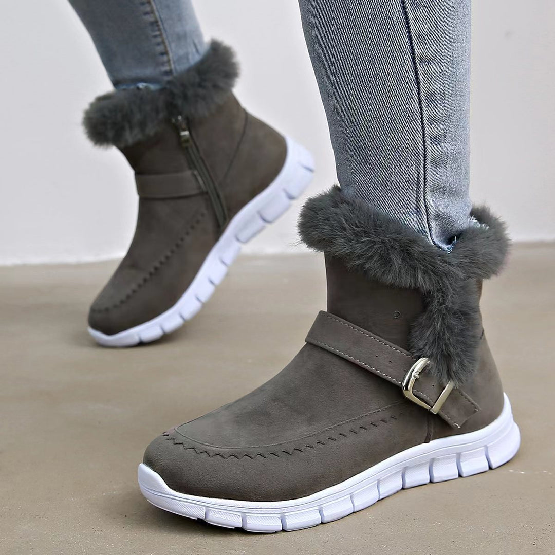 Damen Gefütterte Ankle-Boots aus Wildlederoptik mit Kunstfellkragen, seitlichem Reißverschluss und leichter Profilsohle Shop Nory