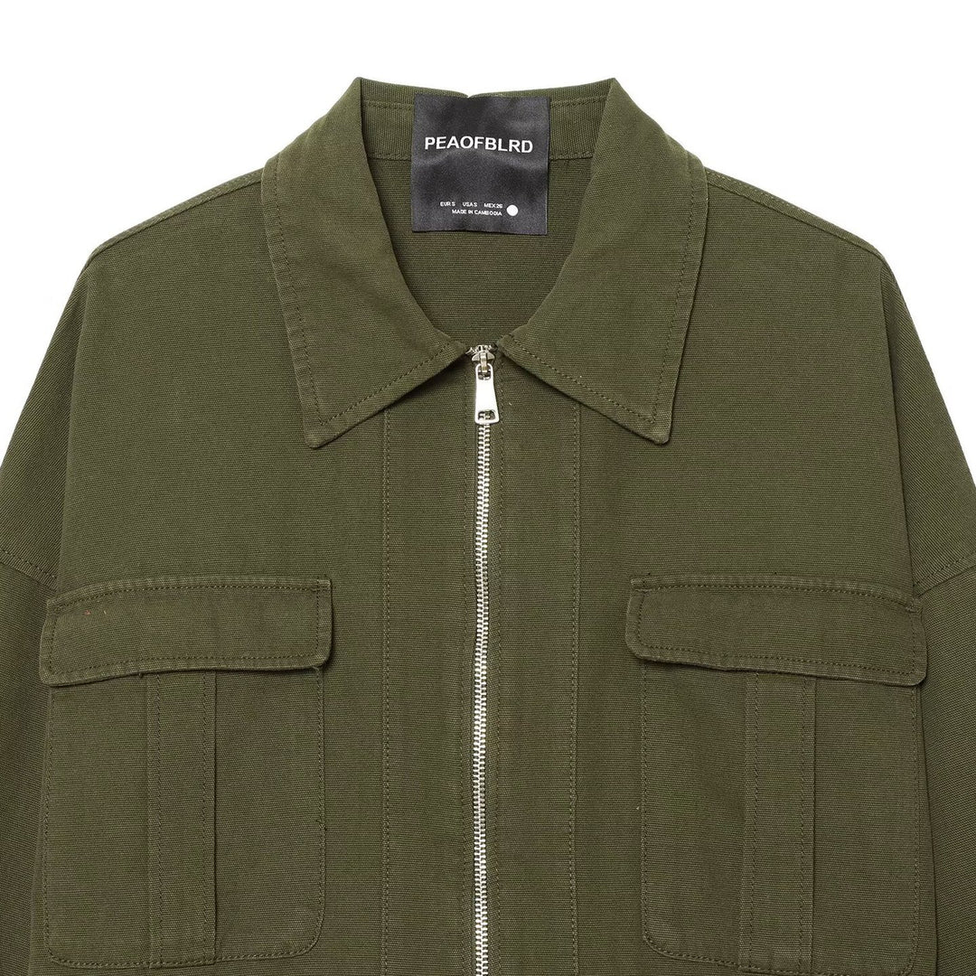 Damen Cropped Fieldjacke mit durchgehendem Reißverschluss, Pattentaschen und Tunnelzugtaillierung Shop Nory