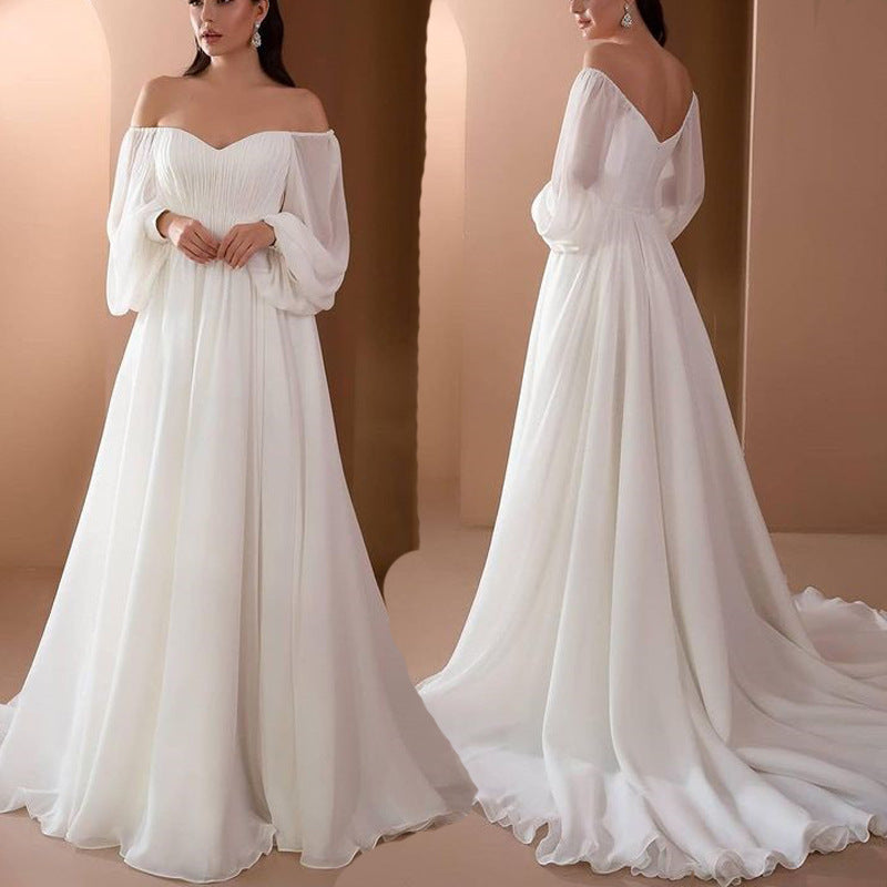Romantisches Off-Shoulder Langarm Weißes Brautkleid für Hochzeit | ShopNory