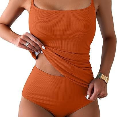 Damen Hochtaillierter Badeanzug mit Ripp-Design Shopnory
