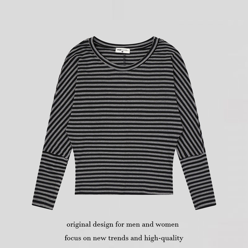 Damen Gestreiftes Langarm-Rundhals-Top aus Baumwollmischung Shop Nory