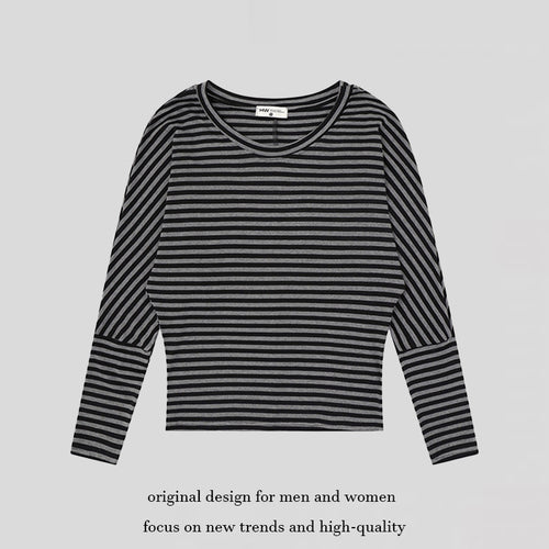 Damen Gestreiftes Langarm-Rundhals-Top aus Baumwollmischung Shop Nory