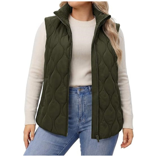 Damen gesteppte Weste mit hohem Kragen, figurfreundlicher Silhouette und Eingrifftaschen Shop Nory