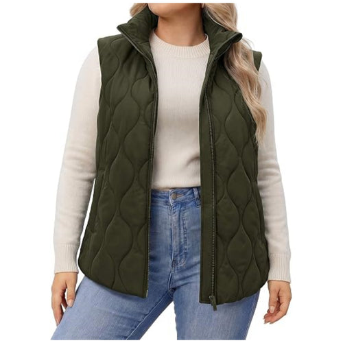 Damen gesteppte Weste mit hohem Kragen, figurfreundlicher Silhouette und Eingrifftaschen Shop Nory