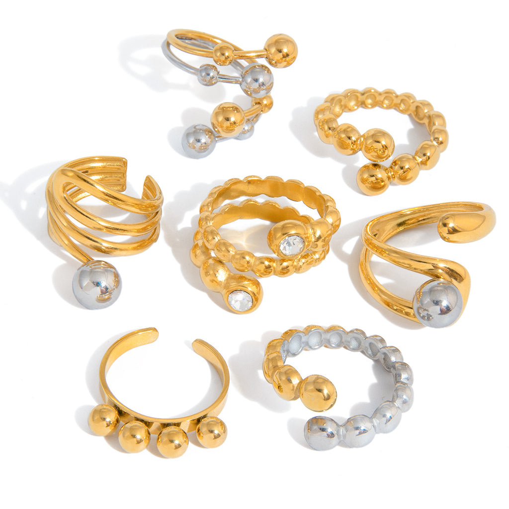 Damen Offener Edelstahlring mit verstellbarem Design und hochwertigen Kugeldetails Shop Nory