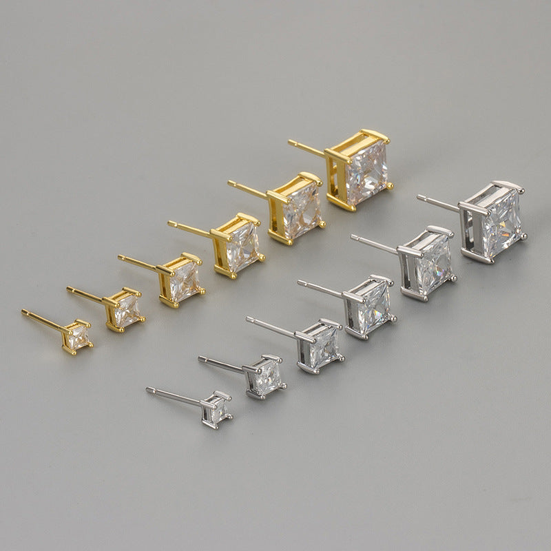 Princess-Schliff Zirkonia Ohrstecker mit Krappenfassung