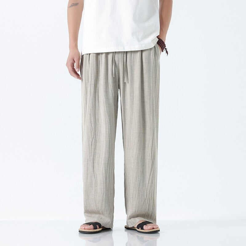 Herren weite Leinenhose mit verstellbarem Tunnelzugbund, lässiger Bundfaltenoptik und seitlichen Eingrifftaschen Shop Nory