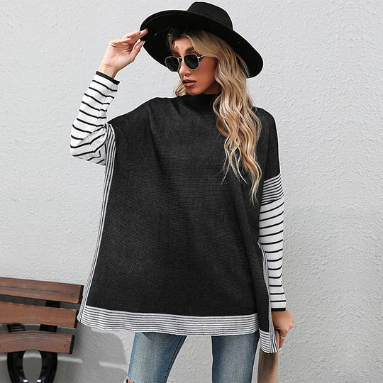 Damen Lässiger Pullover mit gestreiften Ärmeln Shop Nory