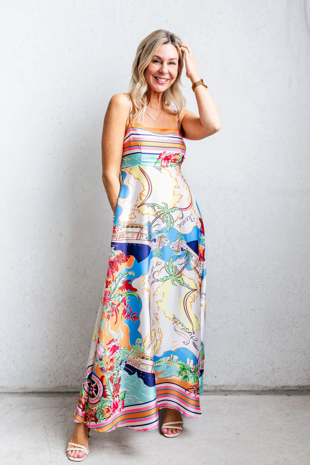 Damen Maxi-Kleid mit aufregendem Grafikdruck und verspieltem Design