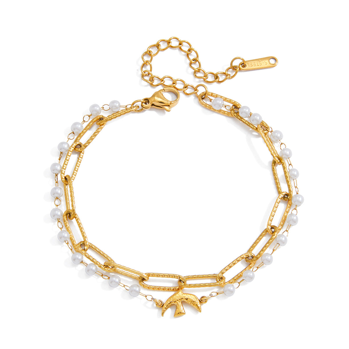 Damen Elegantes Edelstahlarmband mit Perlenakzenten und filigranem Design Shop Nory