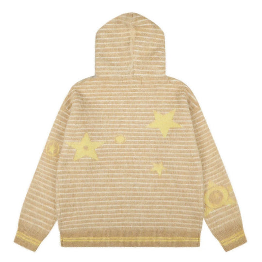 Damen Kapuzen-Strickjacke mit Fellbesatz, gestreifter Mohair‑Optik und Sternapplikationen Shop Nory
