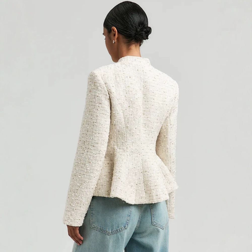 Damen Bouclé-Blazer mit Stehkragen und taillierter Schößchen-Silhouette Shop Nory