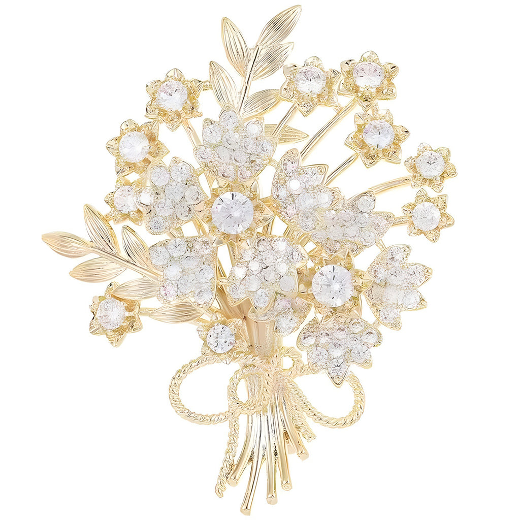 Filigrane Blumenbrosche mit Funkelnden Zirkonia und Eleganter Goldplattierung