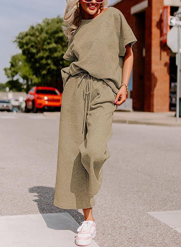 Damen lässiges Jumpsuit-Set aus weichem Material mit elastischem Bund und weit geschnittenen Beinen
