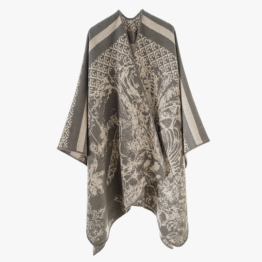 Damen Luxuriöser Jacquard-Motivponcho mit asymmetrischem Zipfelsaum Shop Nory