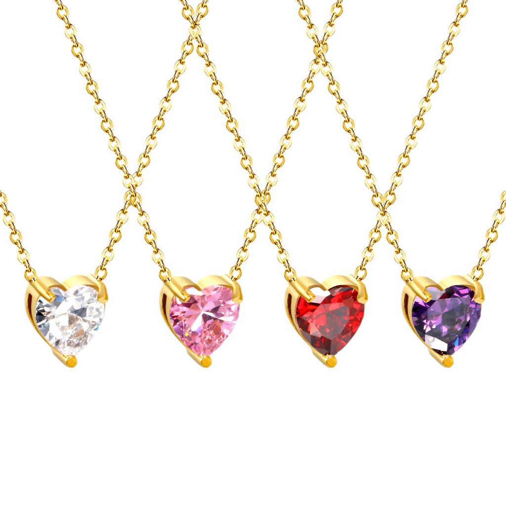 Damen Halskette mit herzförmigem Kristallanhänger und verstellbarer Kette Shop Nory