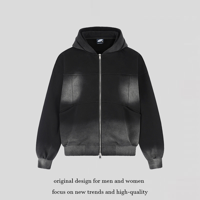 Unisex Kapuzen-Zipjacke mit Ombre‑Färbung, Oversize‑Silhouette und Kängurutaschen Shop Nory