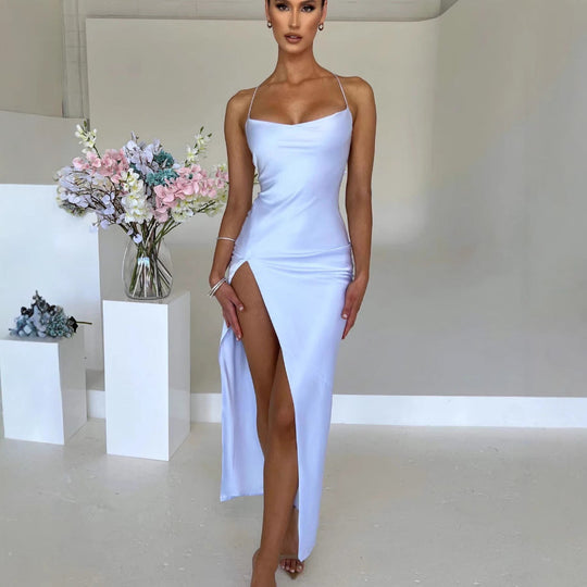 Damen Elegantes Maxikleid mit hochhängendem Schlitz und schmalem Trägerdesign