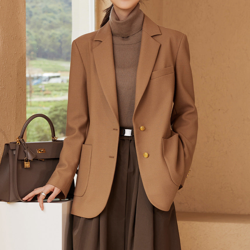 Damen Taillierter Mantelblazer mit Bindegürtel, Pattentaschen und Reverskragen Shop Nory