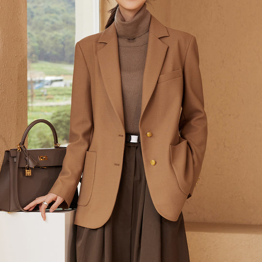Damen Taillierter Mantelblazer mit Bindegürtel, Pattentaschen und Reverskragen Shop Nory