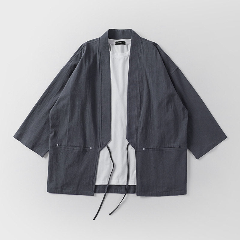 Unisex Kimono-Haori-Jacke mit Bindegürtel und dreiviertelärmeln Shop Nory