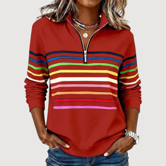 Damen Sportlicher Stepppullover mit halbem Reißverschluss