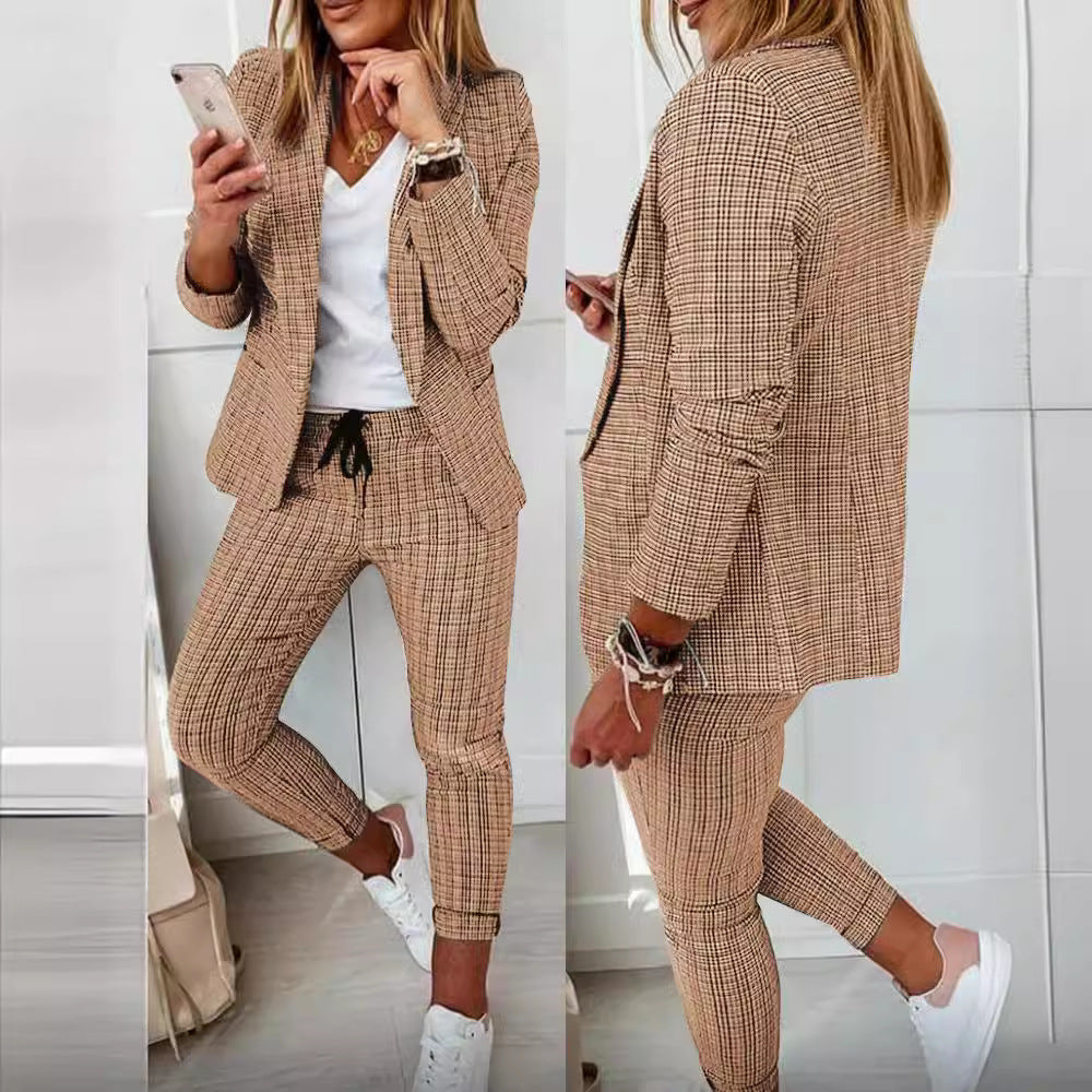 Damen nan Smart-Casual Blazer-Set mit offenem Longblazer und tapered Jogpant mit Kordelzug Shop Nory