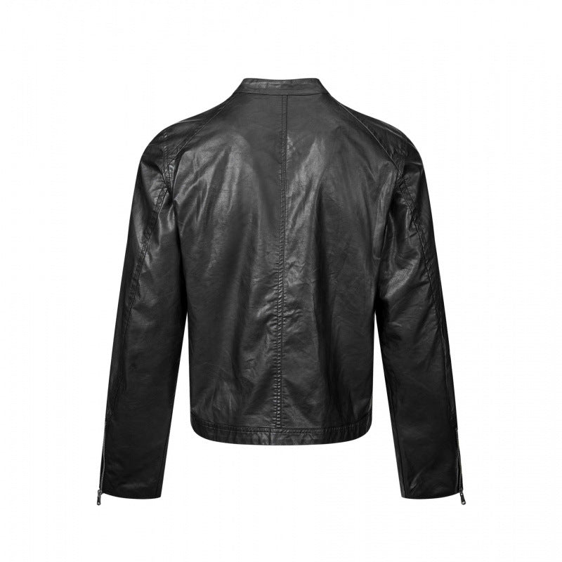 Herren Lederjacke im Bikerstil mit Stehkragen und diagonalen Reißverschlusstaschen Shop Nory