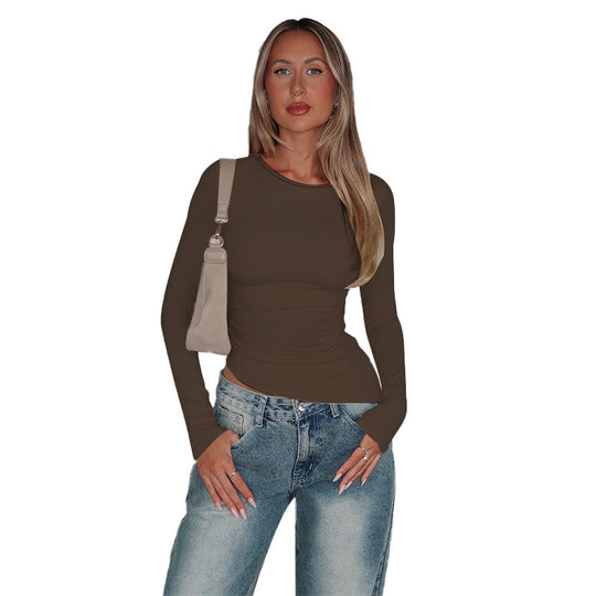 Damen asymmetrisches gerafftes bauchfreies Langarmshirt Shop Nory