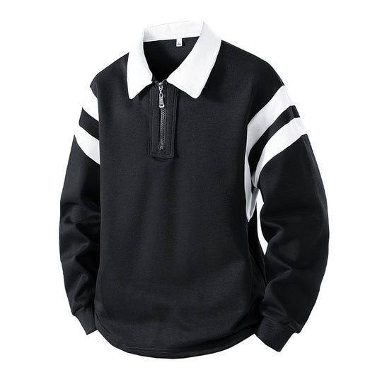 Herren Retro-Sportliches Rugby-Pulli mit halbhohem Reißverschluss und kontrastierendem Hemdkragen Shop Nory