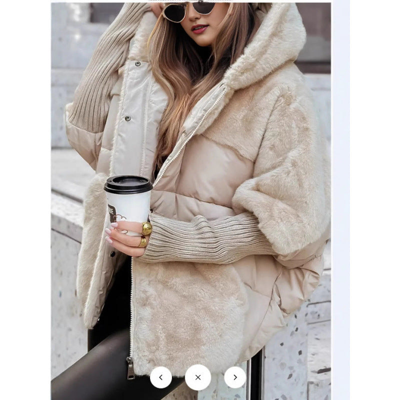 Damen nan gesteppte Kurzjacke mit Teddyfell-Einsätzen, Kapuze und integrierten Rippbündchen Shop Nory
