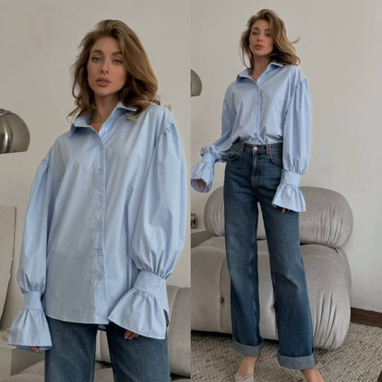 Damen Oversized-Bluse mit Volant-Manschetten und Ballonärmeln Shop Nory