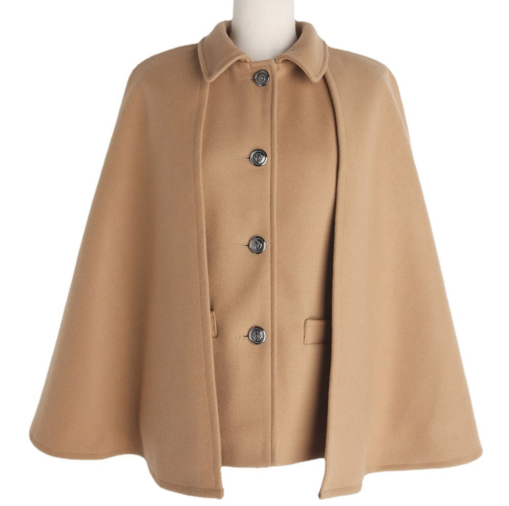 Damen Kurzer Wollmix-Cape-Mantel mit Hemdkragen und aufgesetzten Taschen Shop Nory