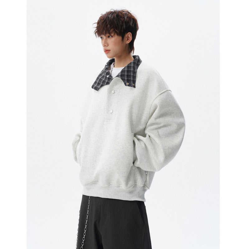 Unisex Oversized Sweatshirt mit abnehmbarem Karo-Kragen und Druckknopfleiste Shop Nory