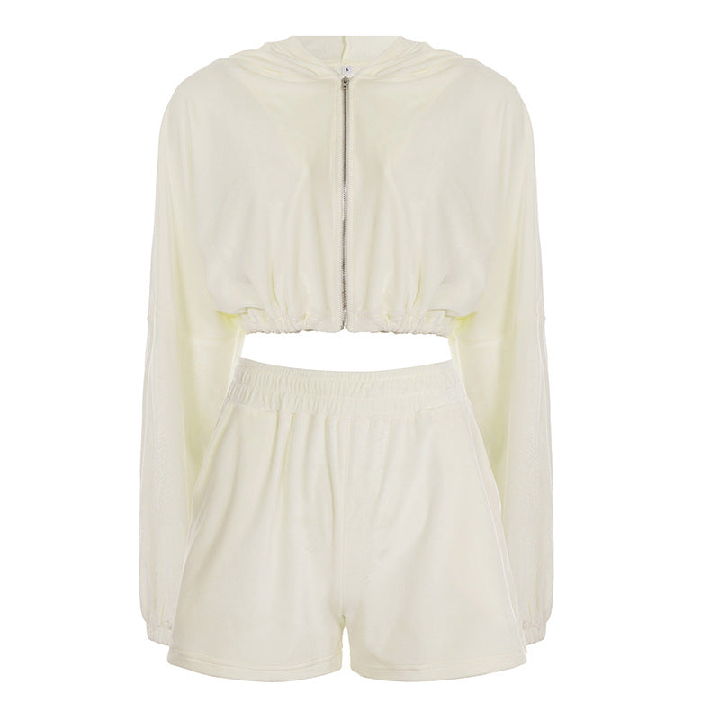 Damen nan kurze Kapuzenjacke mit Taillen-Tunnelzug, glänzender Satinoptik, Frontreißverschluss und elastischen Bündchen Shop Nory