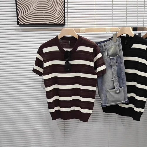 Herren Gestreiftes Kurzarm-Shirt Shop Nory