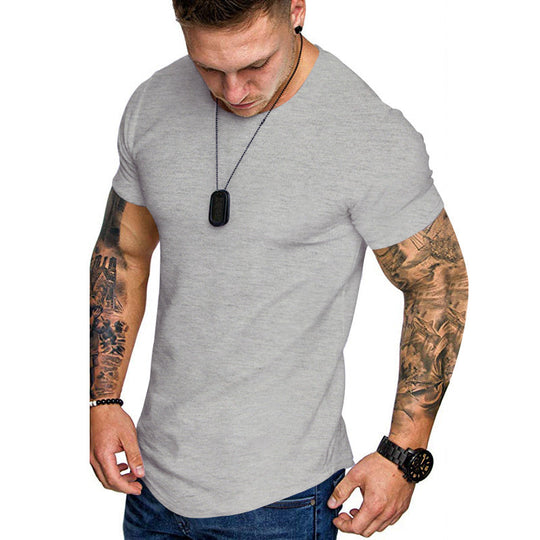 Herren nan figurbetontes Rundhalsshirt mit athletischem Schnitt elastischem Baumwoll-Elasthan-Mix und abgerundetem Saum